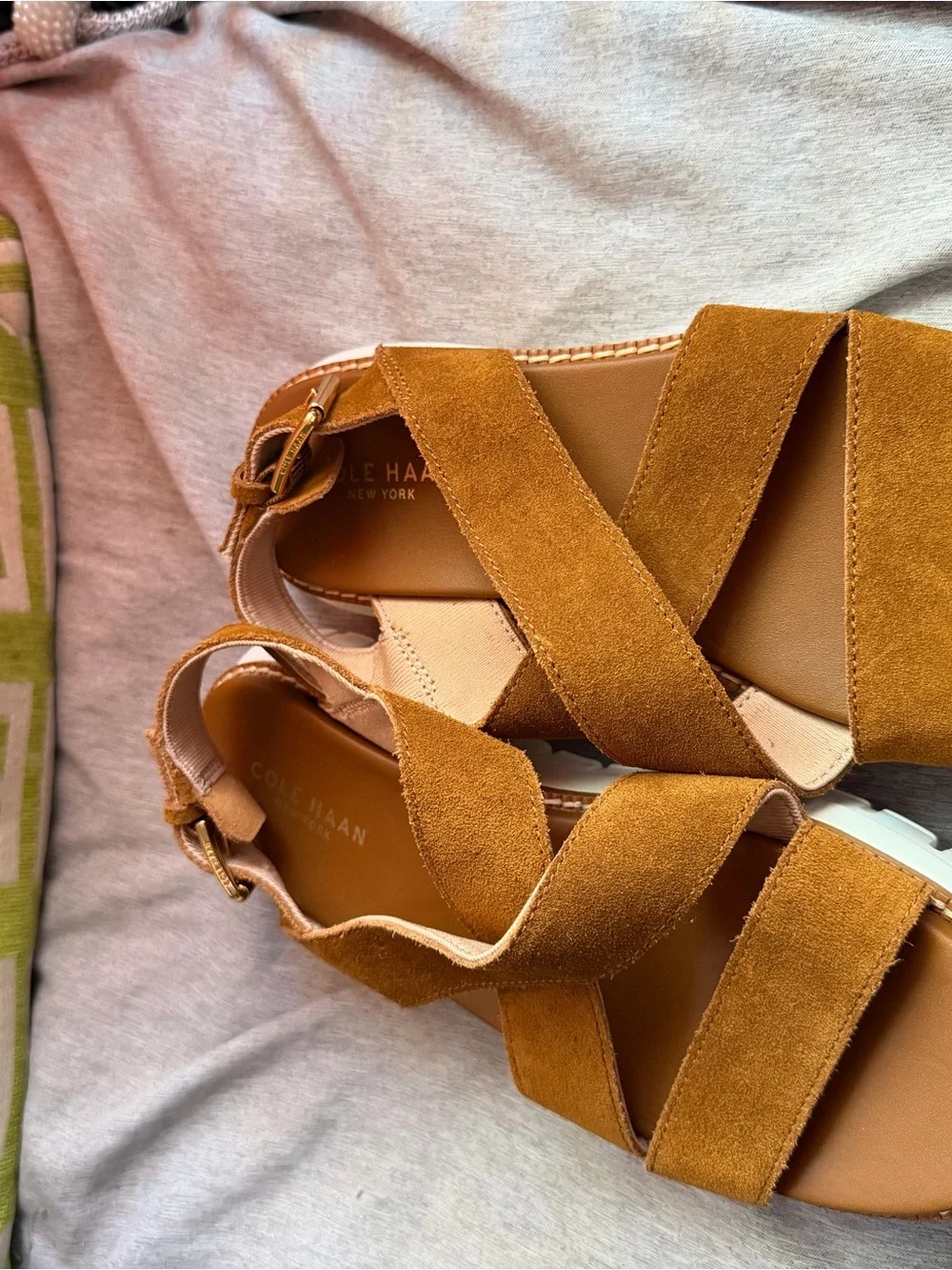 Cole Haan Tan Suede Strappy Platform Sandals